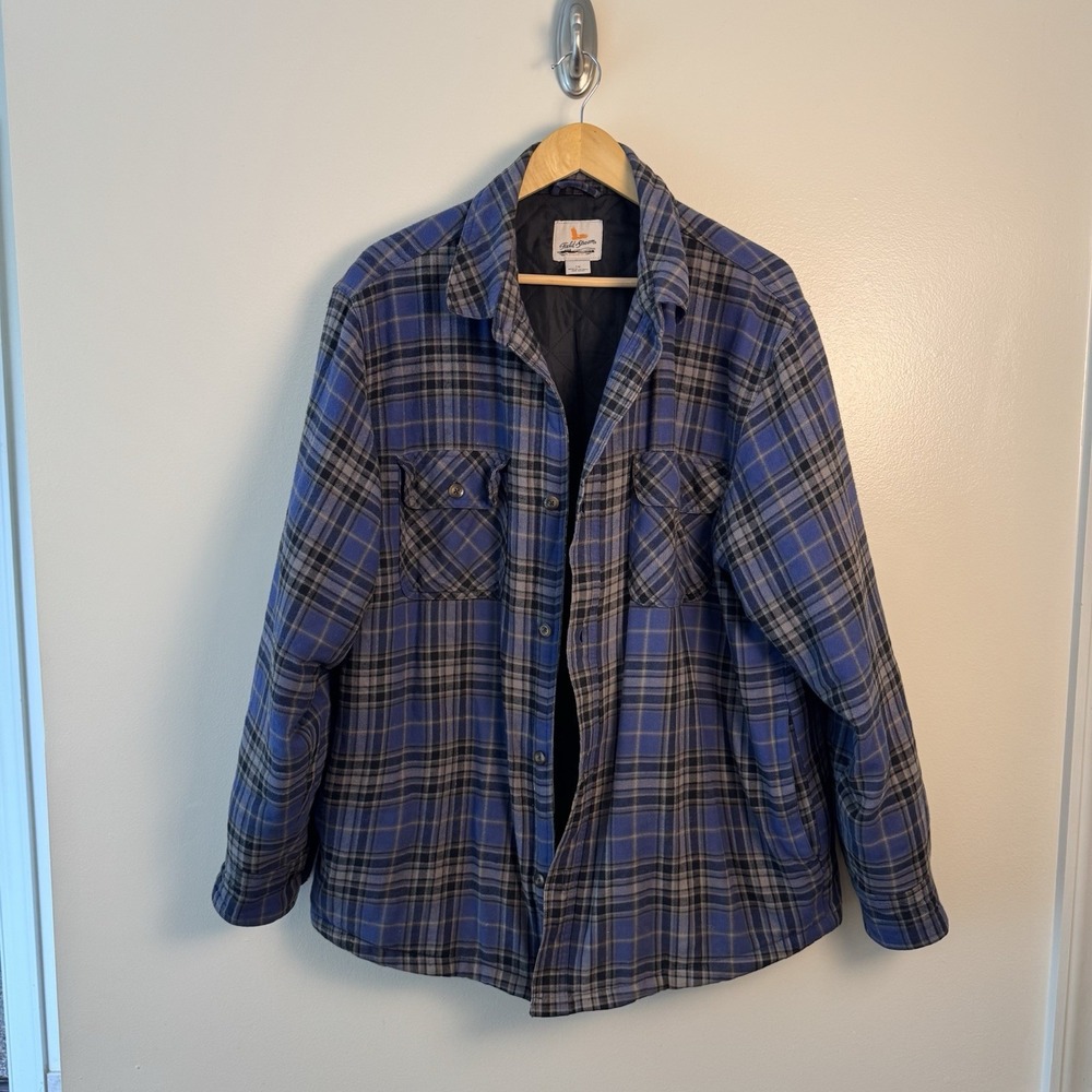 Field & Stream Men's Size Large Blue‎ Flannel Shacket Quilted Lining Jacket